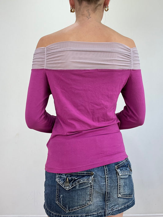 vintage edit twenty | large pink off the shoulder floral long sleeve top