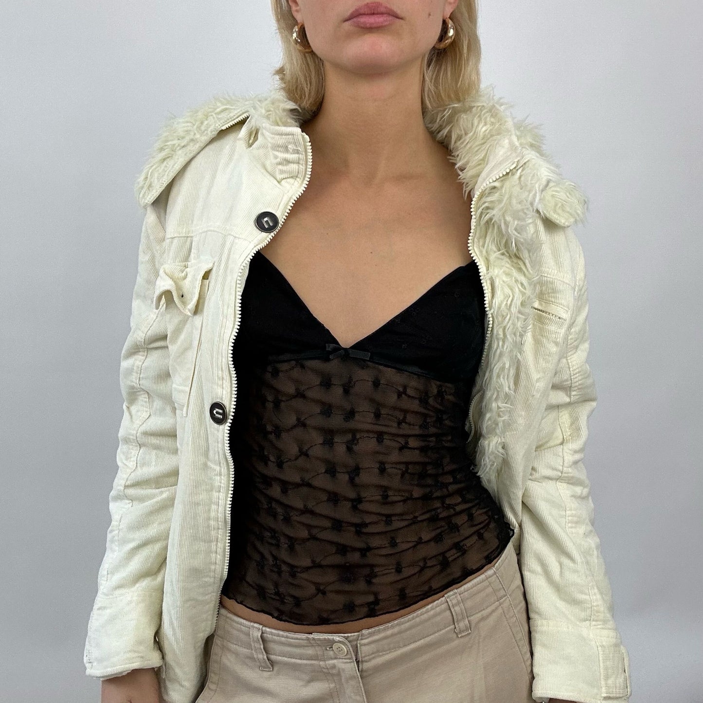 BEST PICKS | medium cream corduroy coat with fur hood
