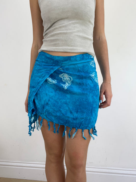 💻‼️  blue wrap skirt with dolphin pattern
