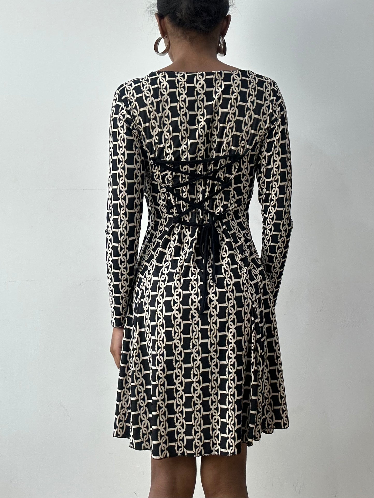 midsummer edit | small black and cream long sleeve mini dress