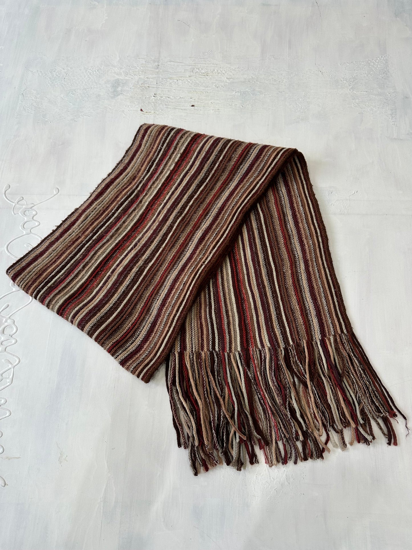 winter edit | brown and burgundy striped knit tassel scarf