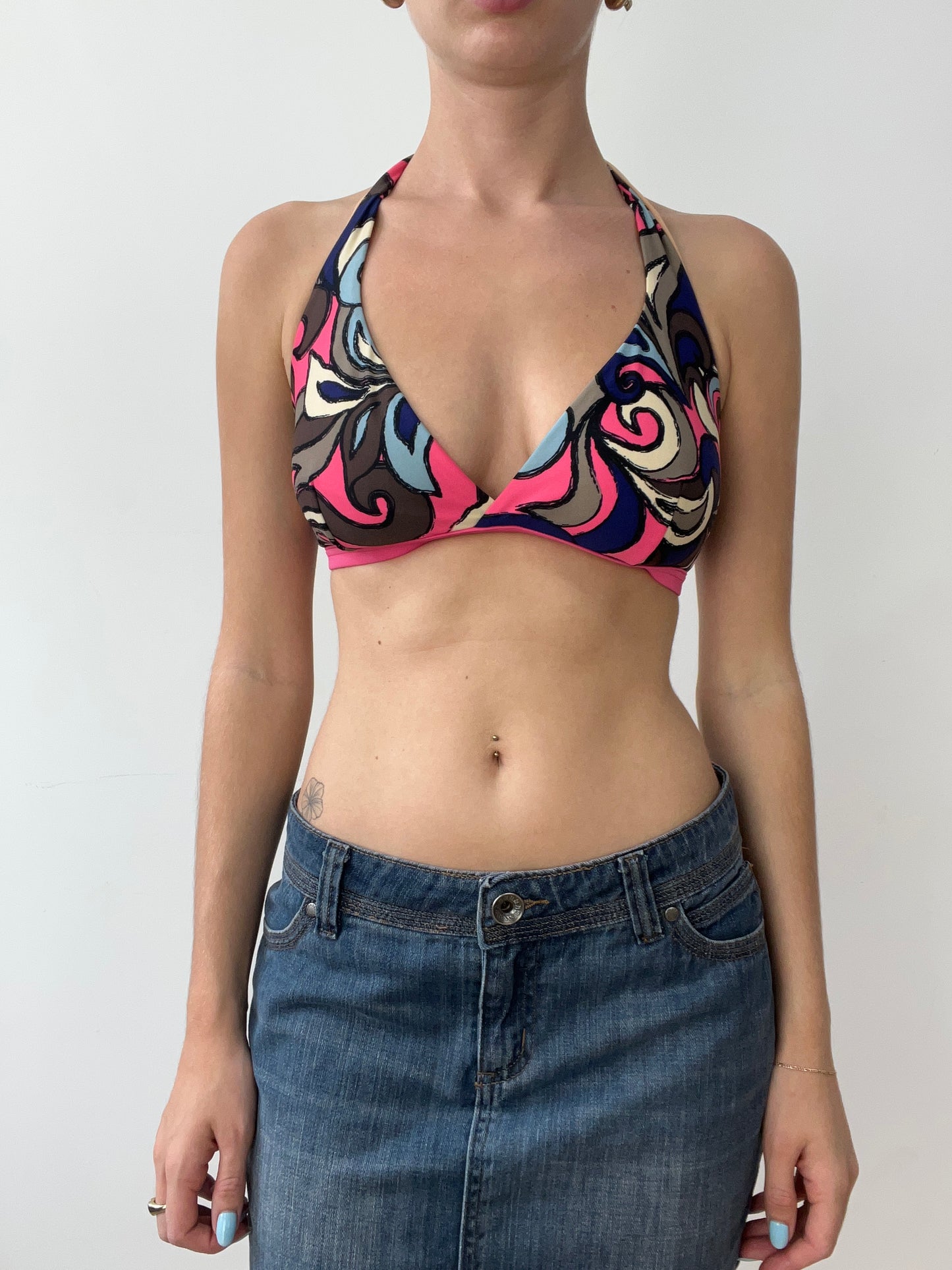 vintage edit thirty | large black and pink halterneck bikini set
