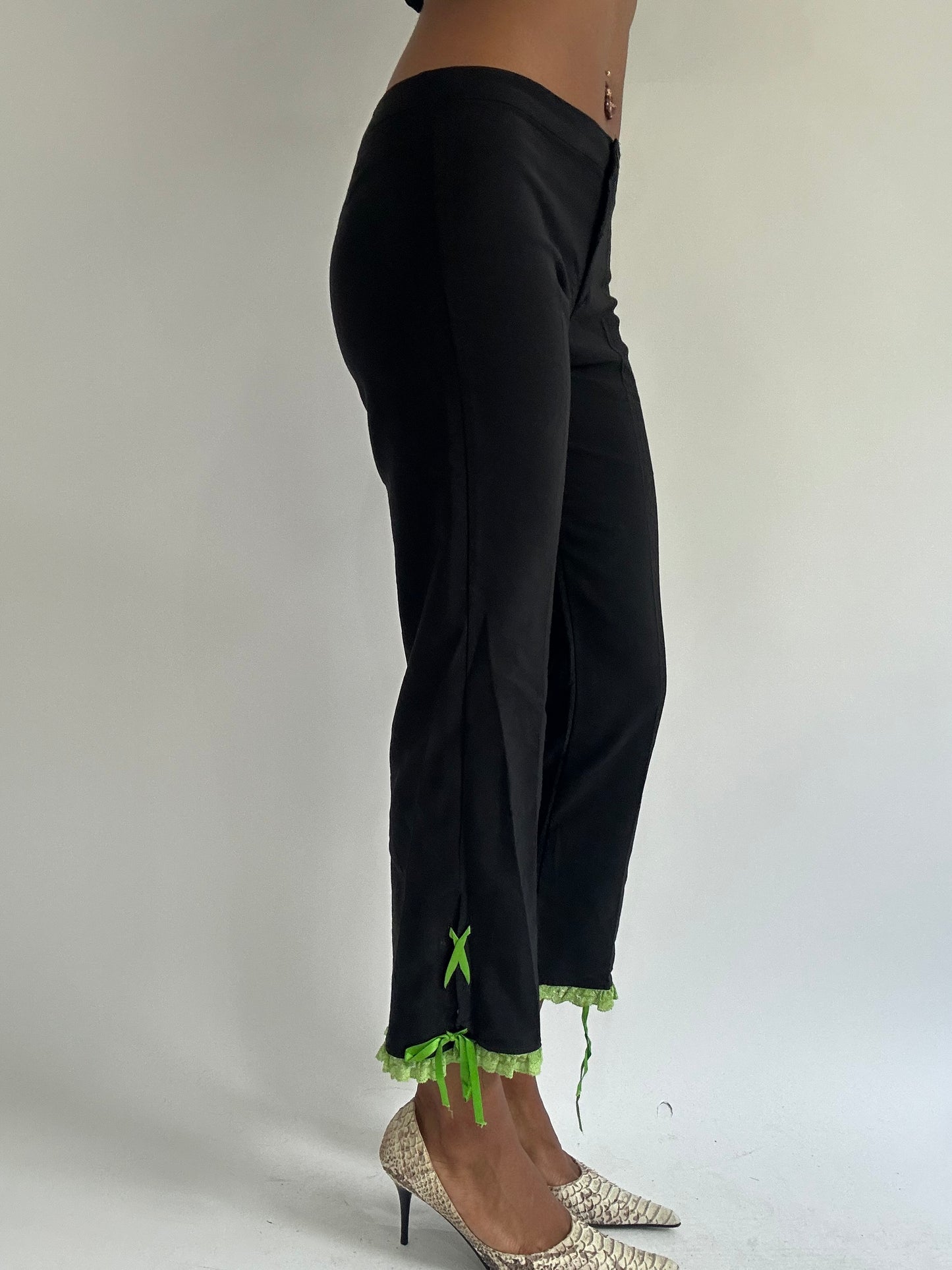 euro trash | small black trousers with green lace detail