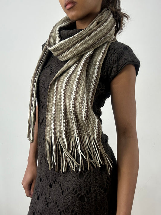 BEST PICKS | brown and white striped knit tassel scarf