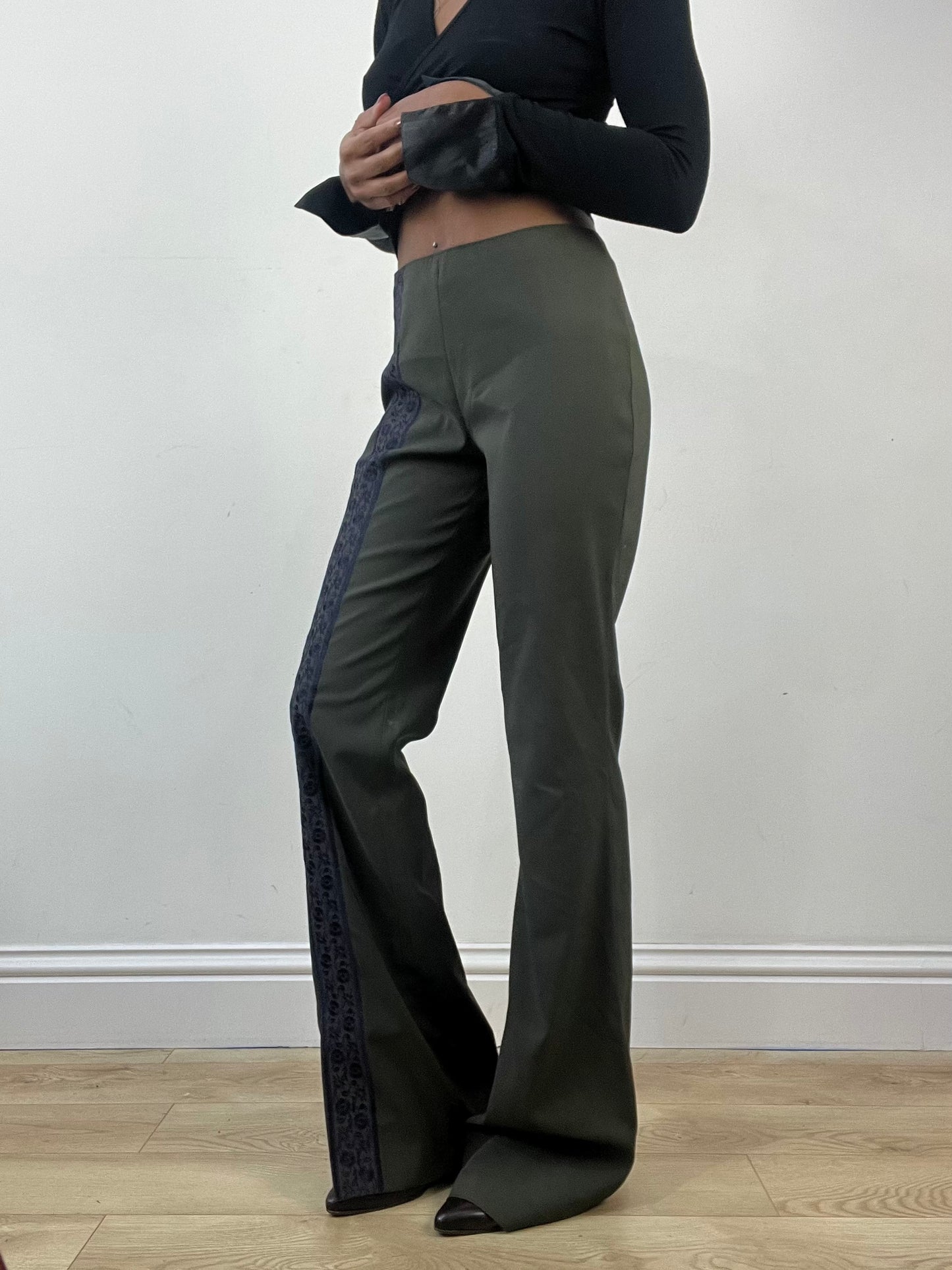 winter edit | extra small khaki trousers with purple embroidery