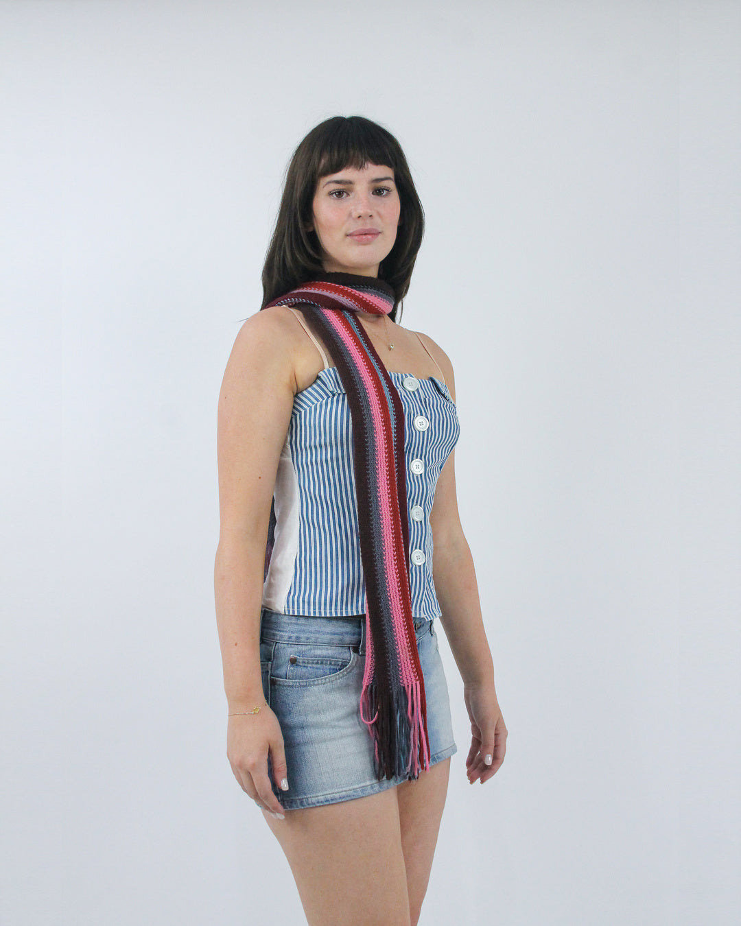 gilmore girls | pink, blue and burgundy striped knitted scarf