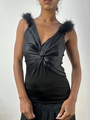 BEST PICKS | small black fitted vest top with faux fur straps
