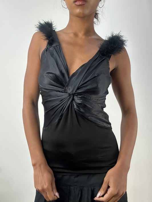 BEST PICKS | small black fitted vest top with faux fur straps