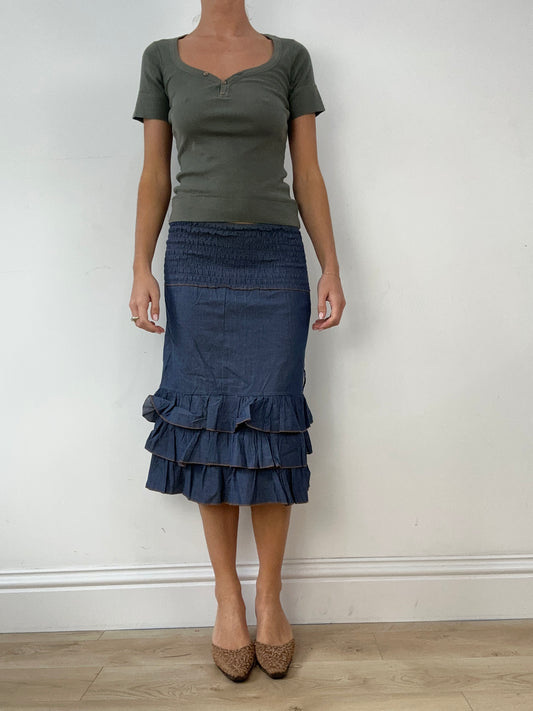 💻DENIM ON DENIM | small ruffle midi skirt