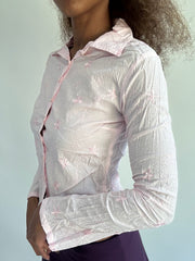‼️ | small pink button up embroidered long sleeve top