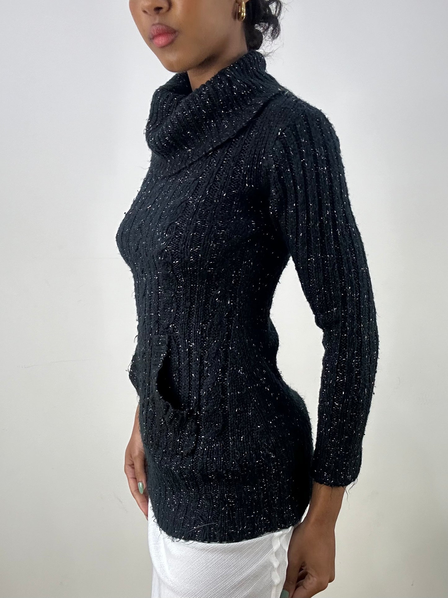 vintage edit: office siren | small black glittery knit turtleneck jumper