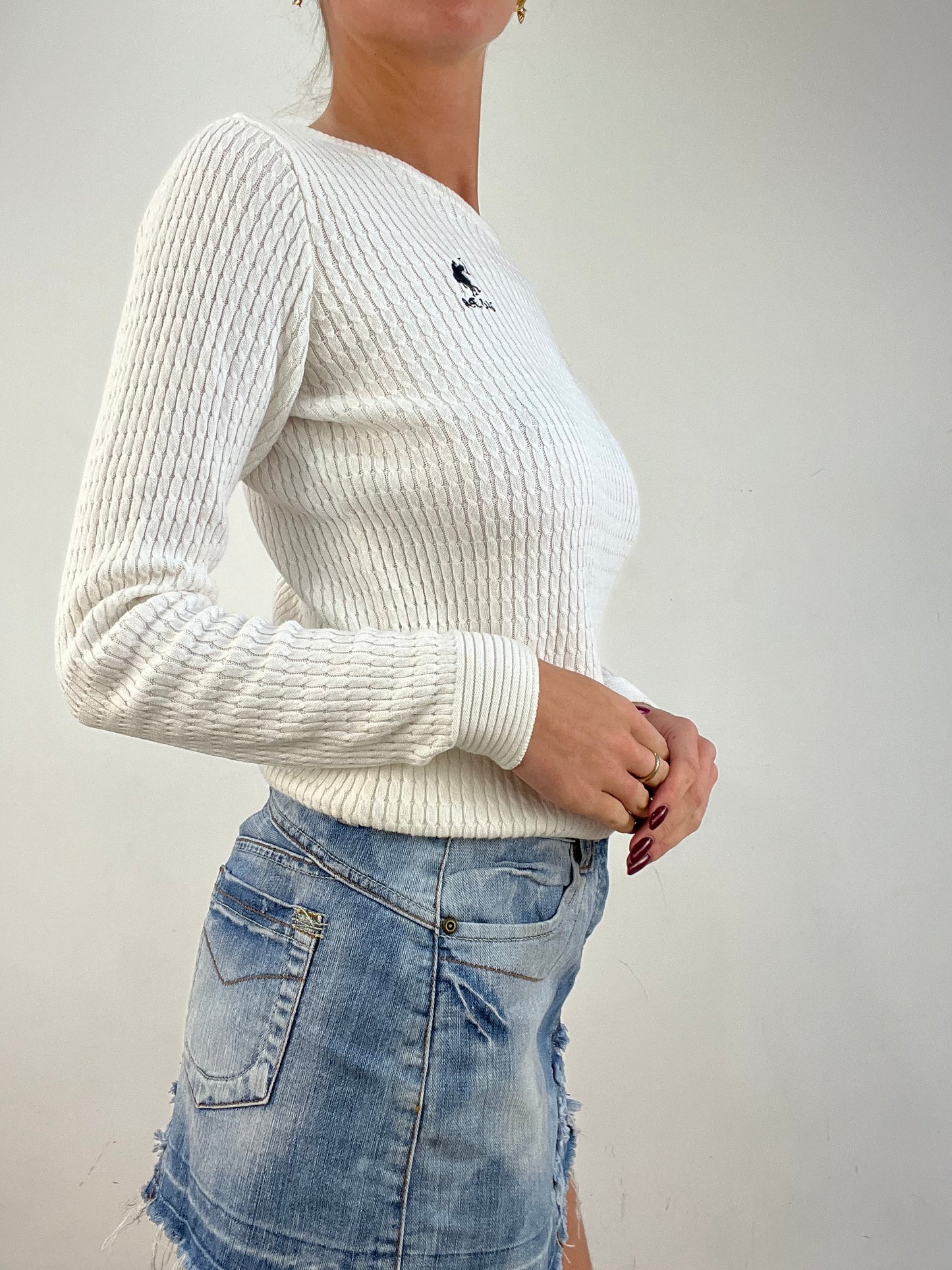 vintage edit fourteen | extra small white polo ralph lauren cable knit jumper
