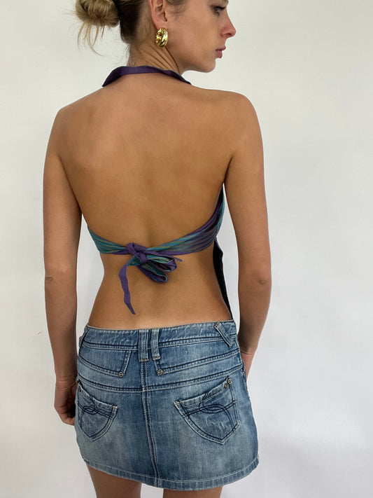 💻COACHELLA DROP | small reversible halterneck top with abstract detail on top and purple bottom