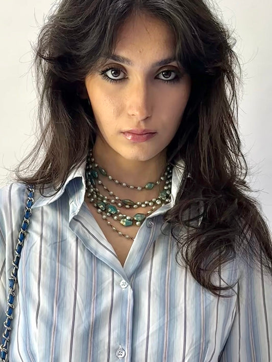 devil wears prada | one size blue beaded layered necklace