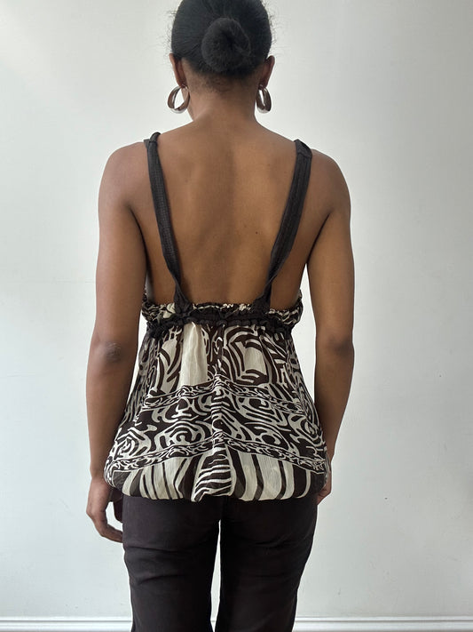 vintage edit thirty-one | small brown and cream sheer cami top
