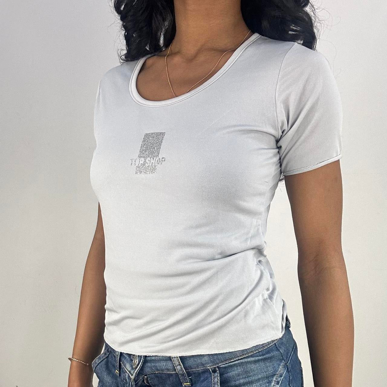 💻‼️ large light grey old topshop t-shirt with glitter logo