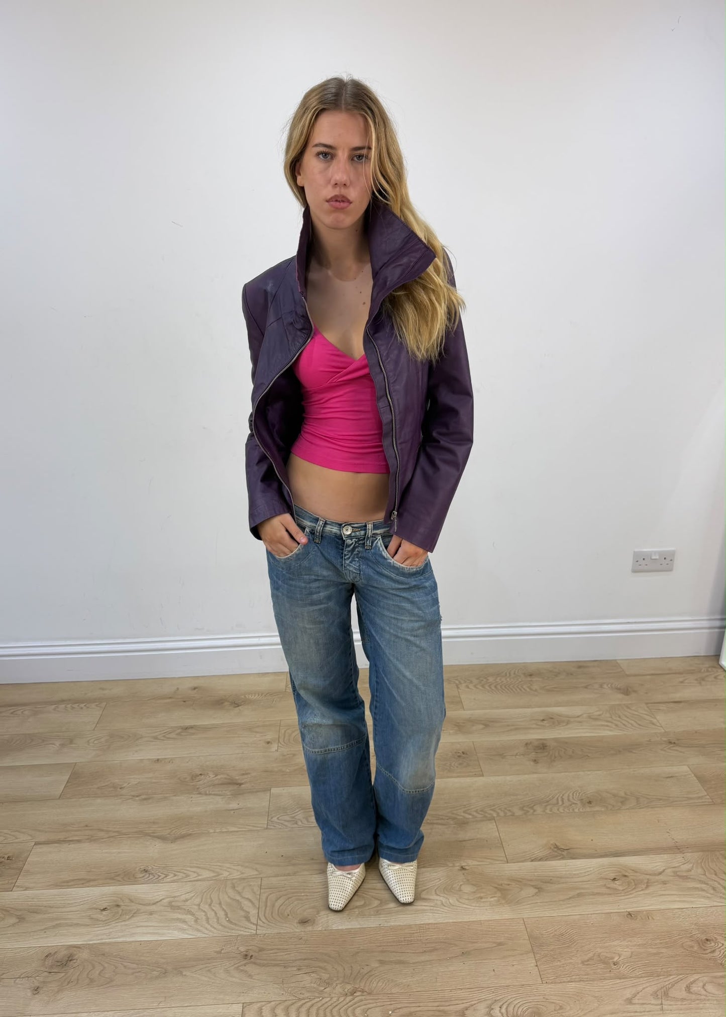 small purple faux leather jacket