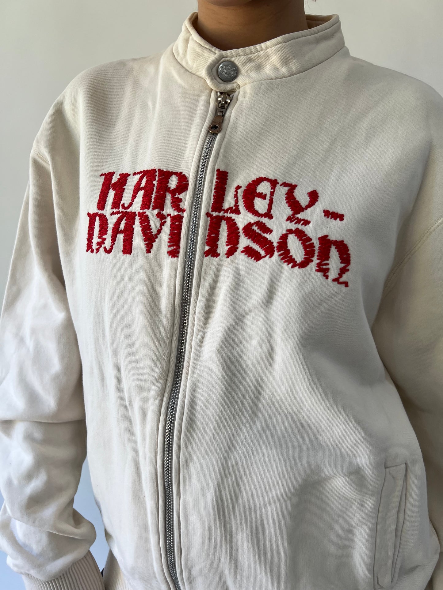 back to school drop | large cream harley-davidson zip up jacket