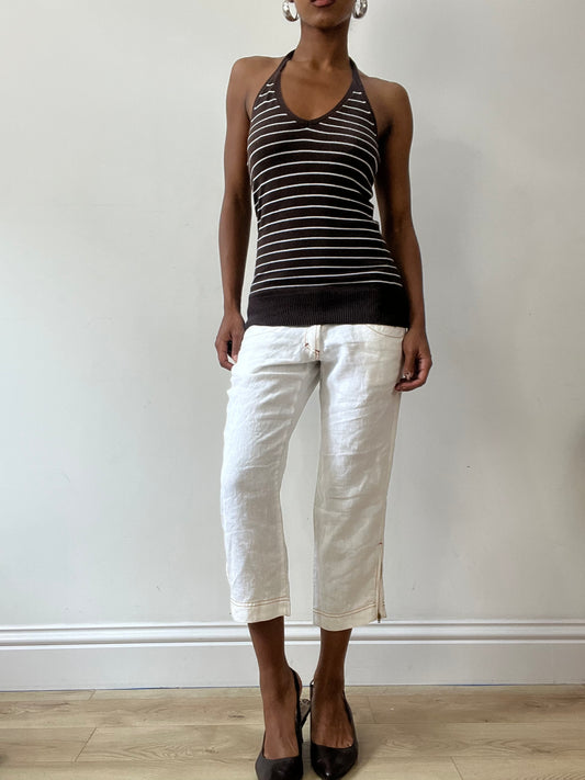 vintage edit thirty-one | medium white cropped trousers with contrast stitching