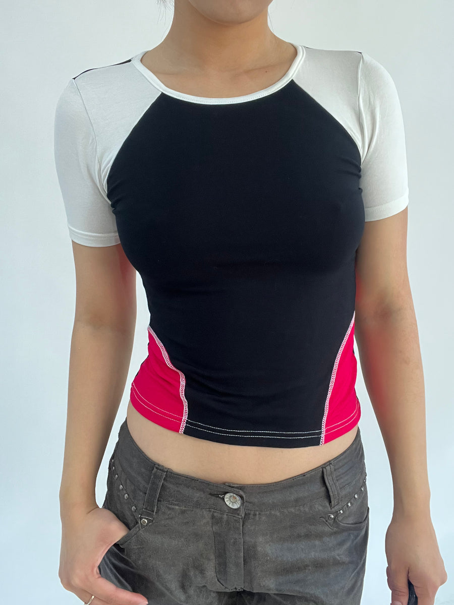 ‼️ | small white pink black splicing t-shirt top