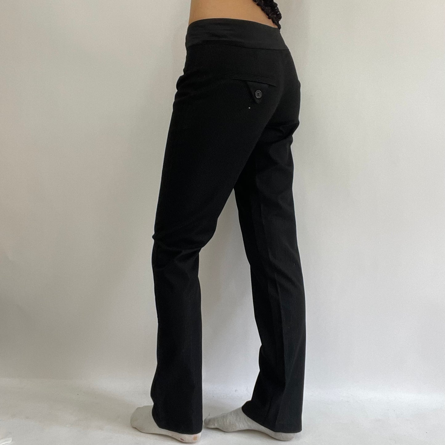 HAILEY BIEBER DROP | small black sparkly pinstripe trousers
