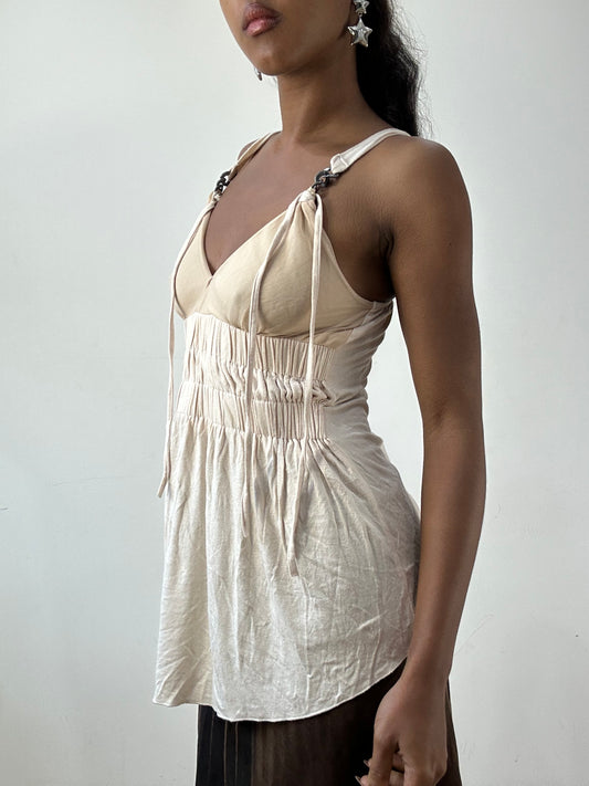 BEST PICKS | small cream cami top with ruched waist detail