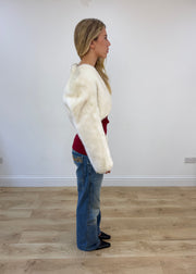 medium white faux-fur style cropped jacket