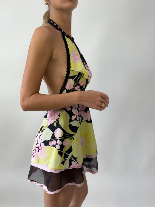 💚 GIRLS TRIP DROP | small black and yellow halterneck floral dress
