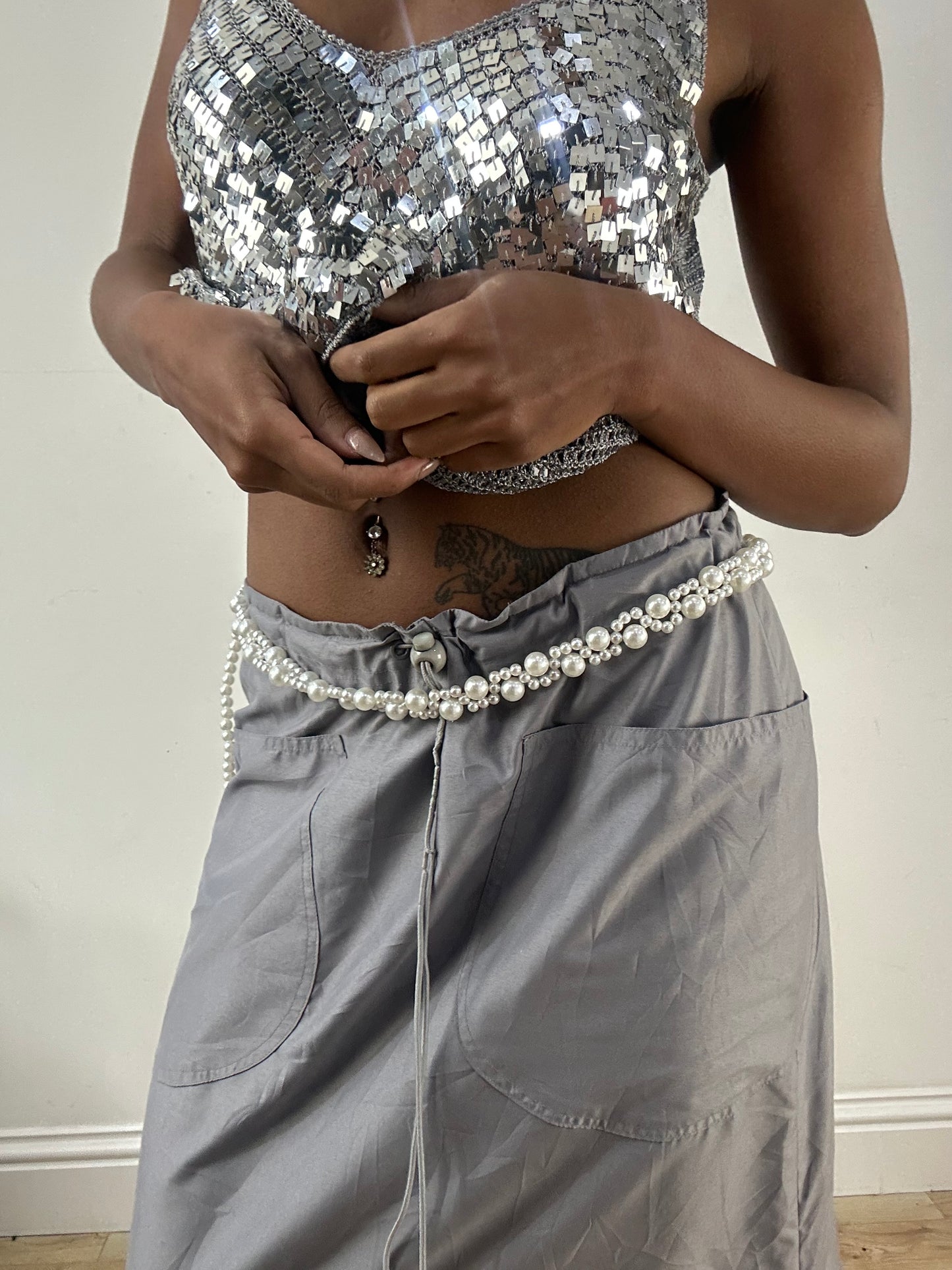 BEST PICKS | white pearl braided belt with mixed sized pearls