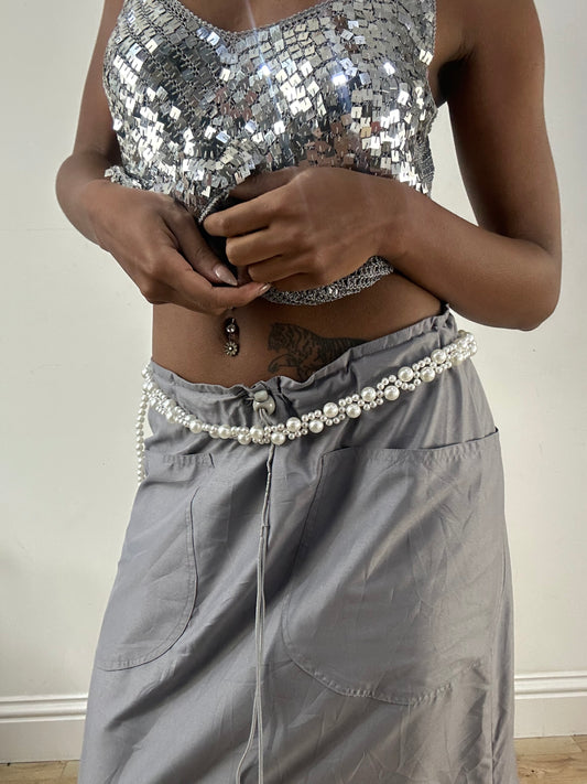 BEST PICKS | white pearl braided belt with mixed sized pearls