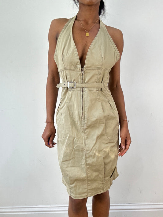 vintage edit twenty-one | medium beige cargo zip up mini dress