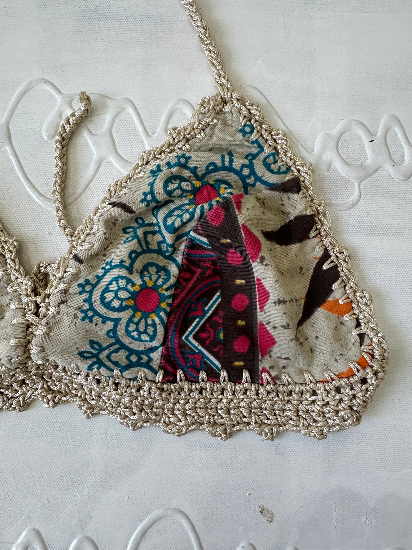 festival drop | small beige crochet halterneck top