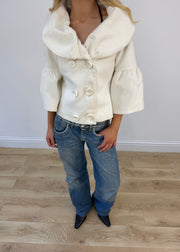 small white double-breasted flared-sleeve jacket
