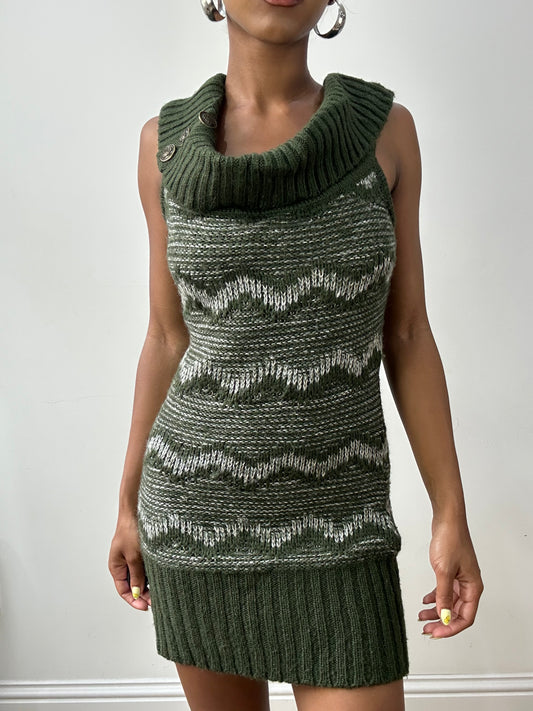 vintage edit thirty-two | small green and white orsay knit dress