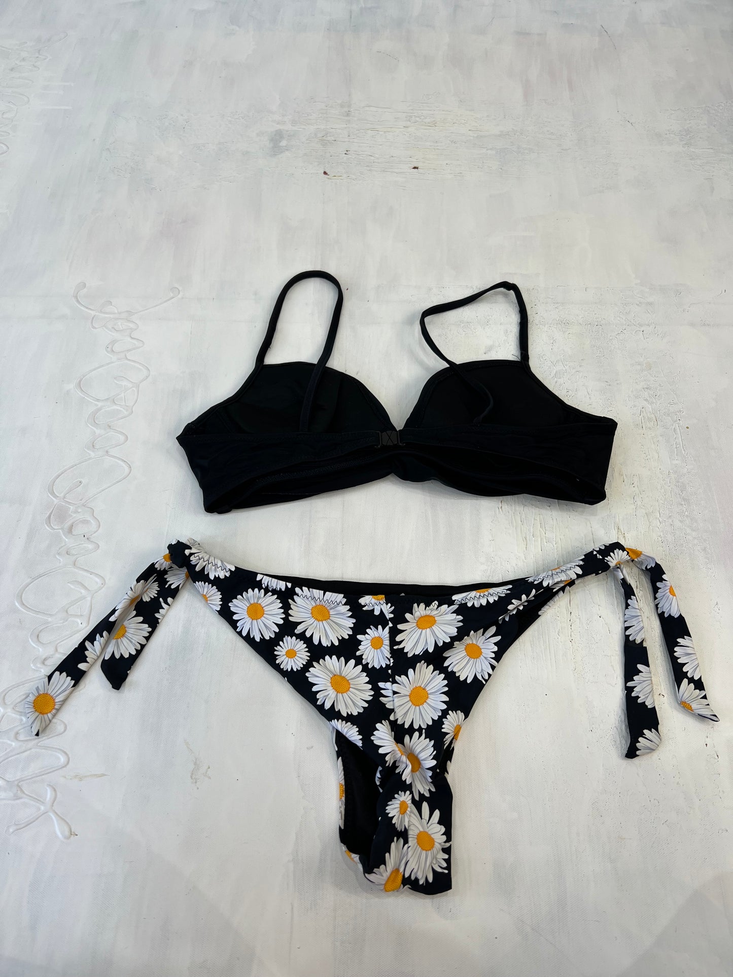 summer edit | small black and white bikini set with daisy floral print