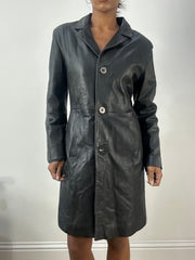 Top-Auswahl | Mittelgroße schwarze Leder Trenchcoat Jacke