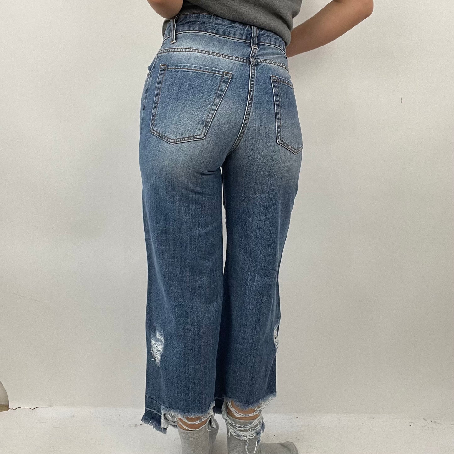 QUIET LUXURY DROP | small blue distressed wide leg jeans