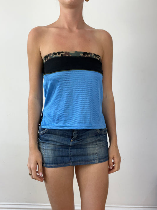 💻‼️ super cute blue fishnet bandeau with camo print