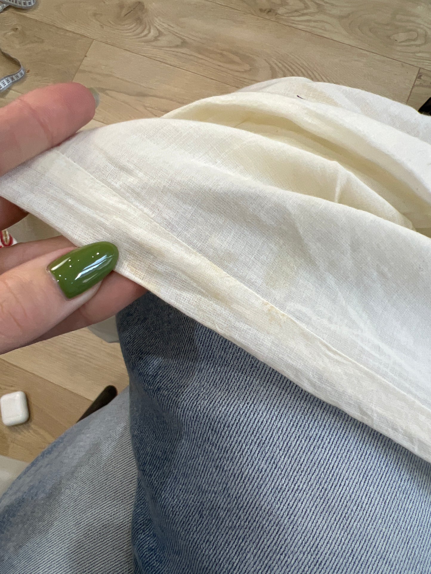 vintage edit seventeen | small white and green linen beaded trousers