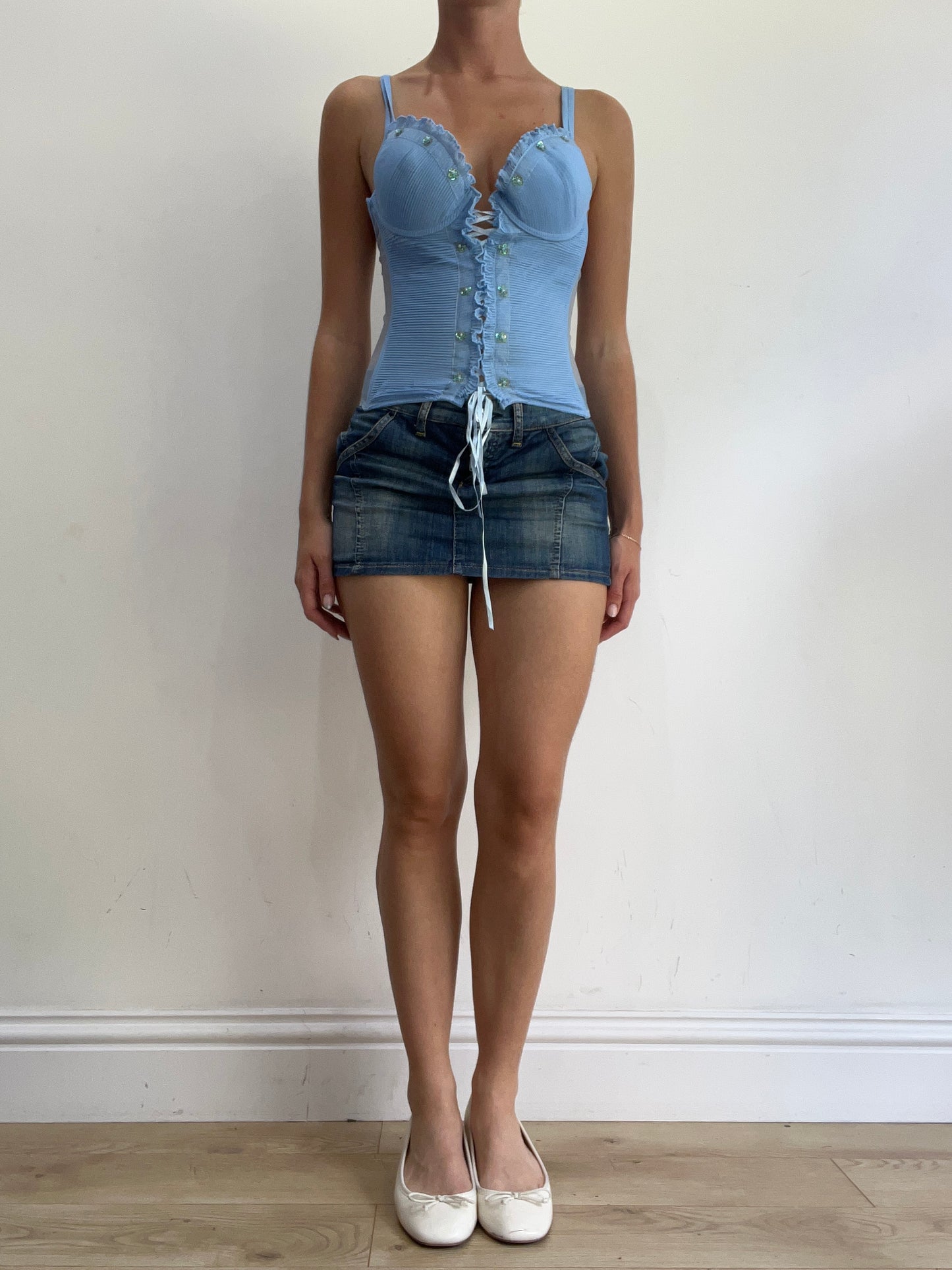 💻‼️ baby blue ribbed corset style top