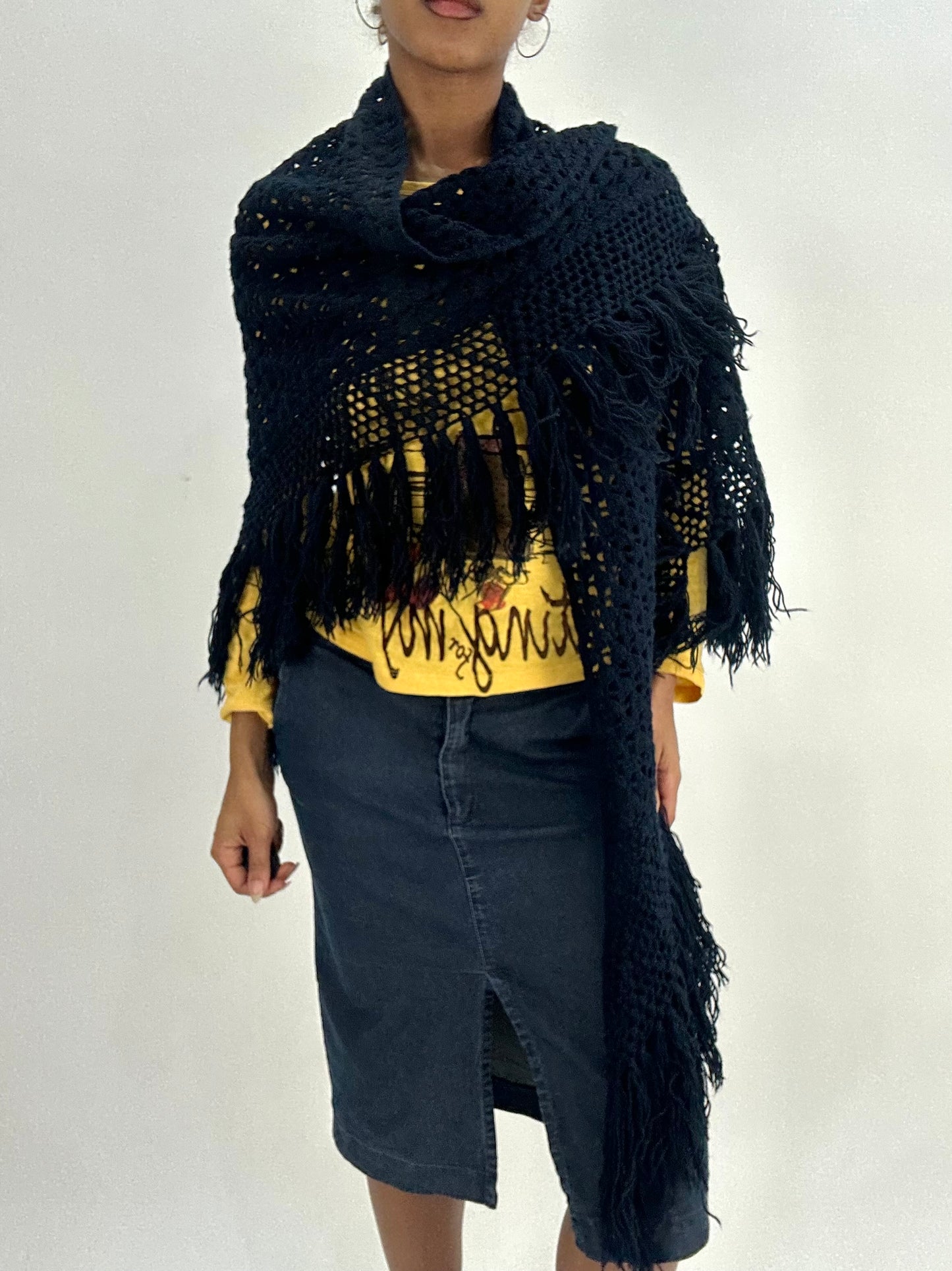 BEST PICKS | navy blue crochet tassel poncho scarf