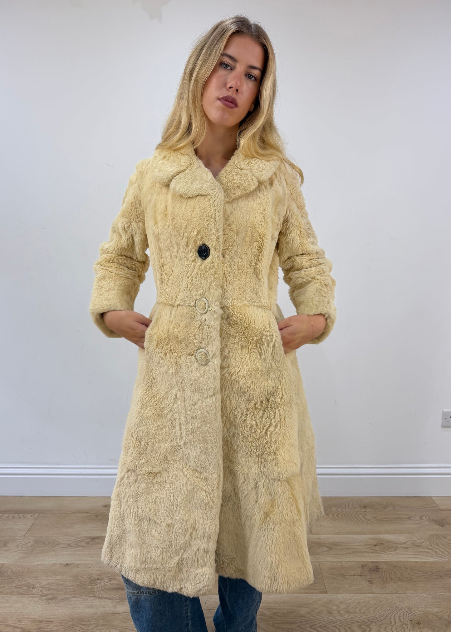 small cream berkeley furs fur trench coat
