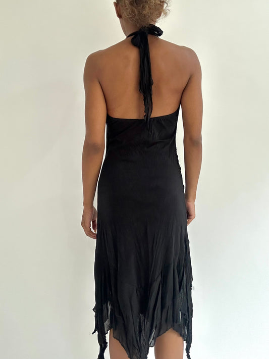 BEST PICKS | small black asymmetric halterneck midi dress