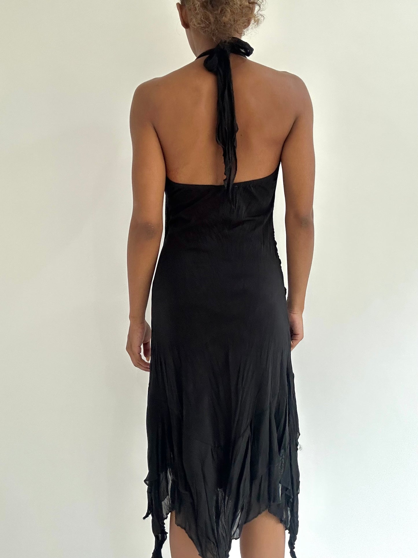 BEST PICKS | small black asymmetric halterneck midi dress