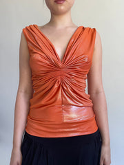 Y2K| medium orange shimmery top