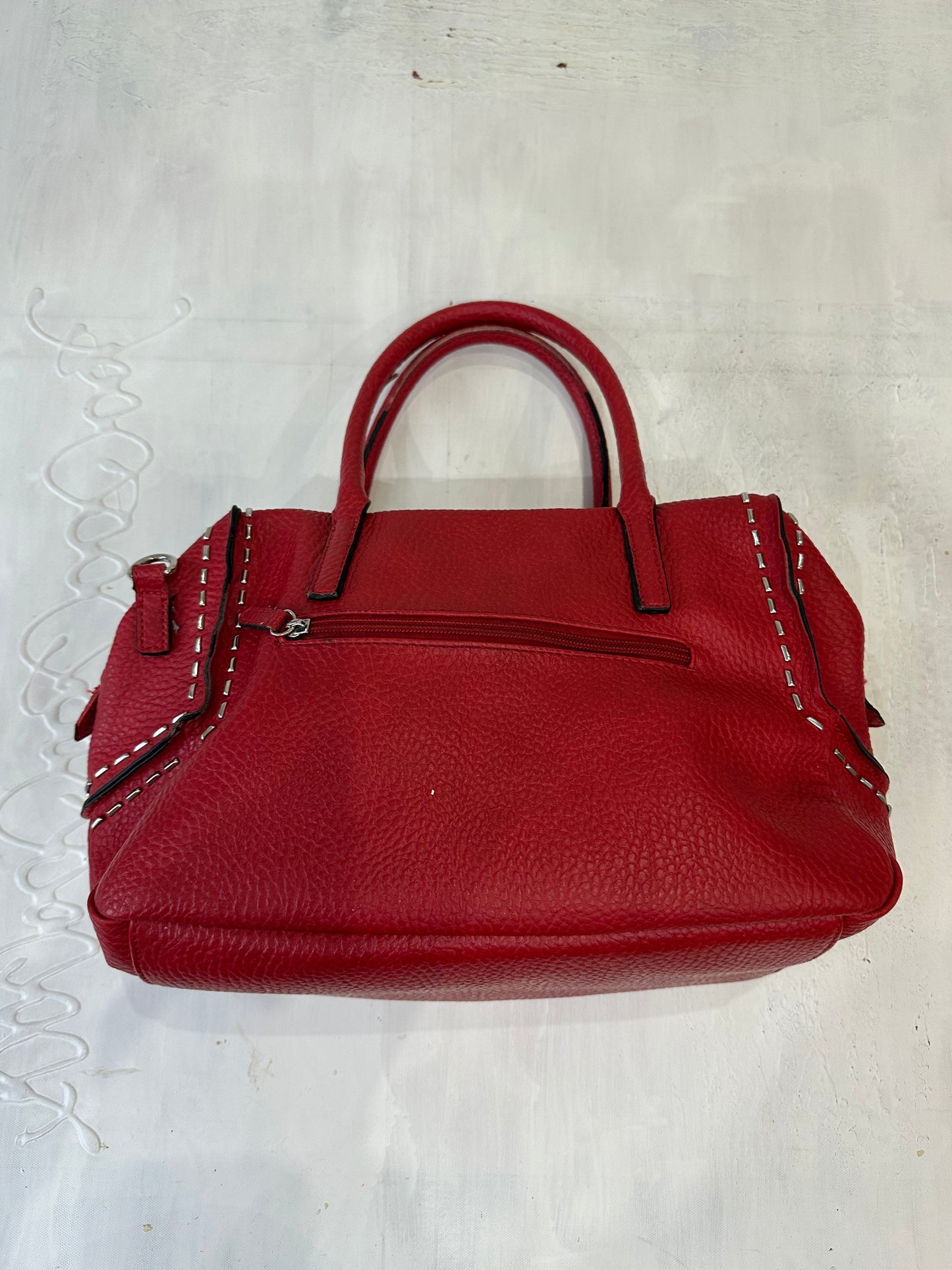 BEST PICKS | red faux leather shoulder bag with silver hardware details
