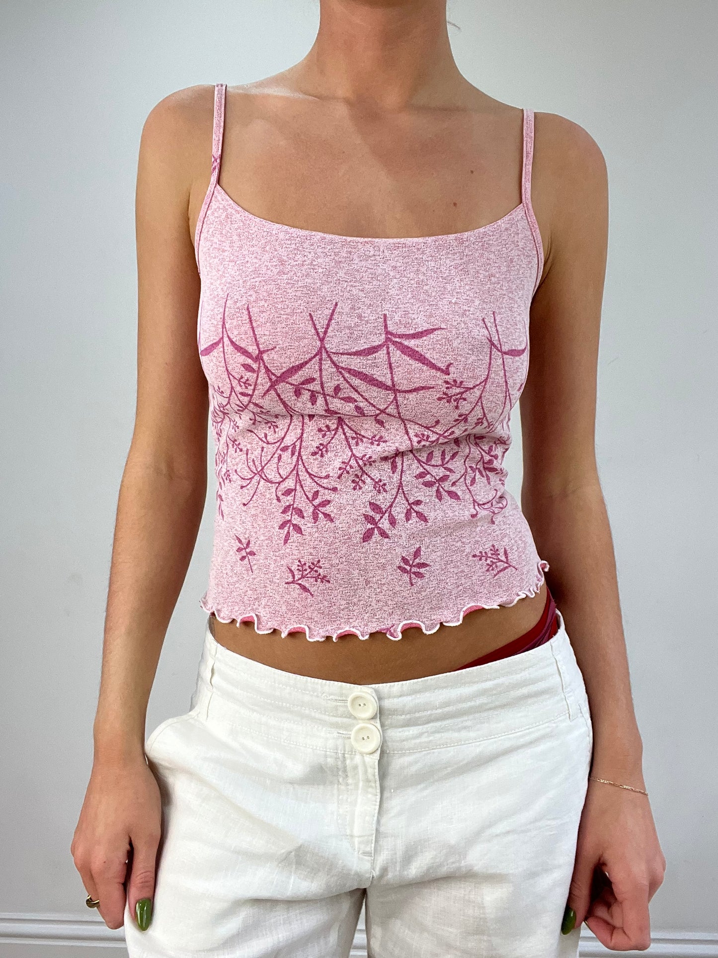 vintage edit seventeen | small pink floral cami with lettuce edge