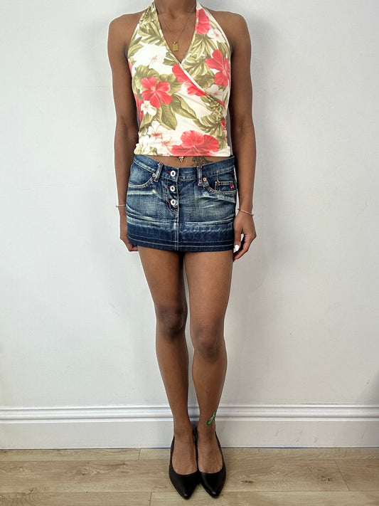vintage edit eighteen | small blue denim button mini skirt