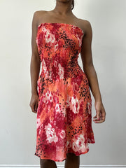 BEST PICKS | small orange and pink ruched bandeau mini dress