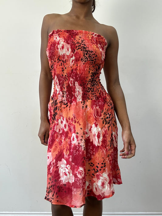BEST PICKS | small orange and pink ruched bandeau mini dress